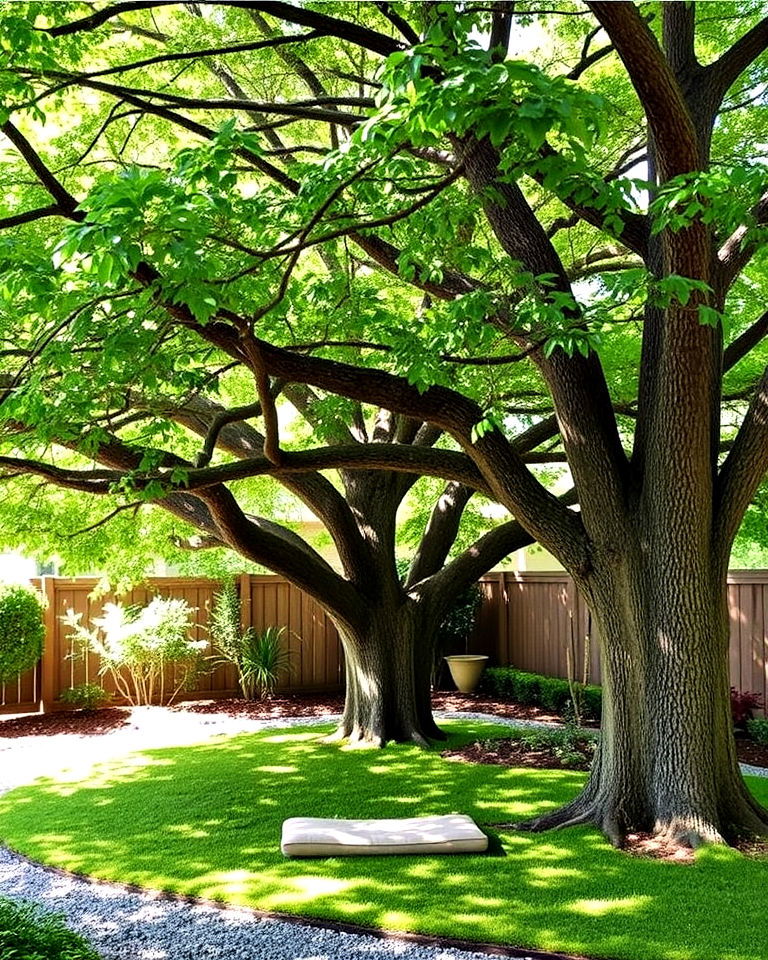 create a meditation spot under trees - 25 Tree Landscaping Ideas