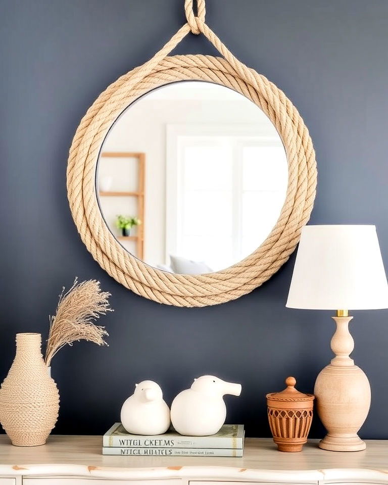 create a rope mirror accents - 30 Coastal Interior Design Ideas
