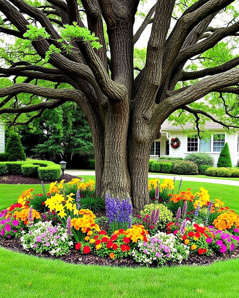 create a seasonal flowering border - 15 Oak Tree Landscaping Ideas
