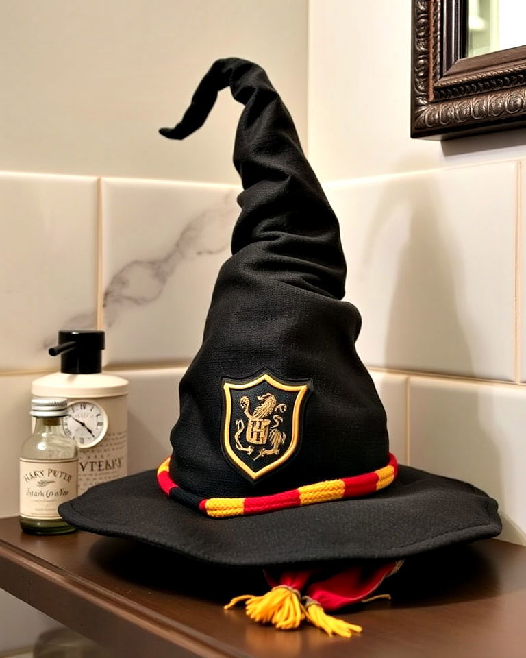 create a statement piece sorting hat display - 25 Harry Potter Bathroom Ideas