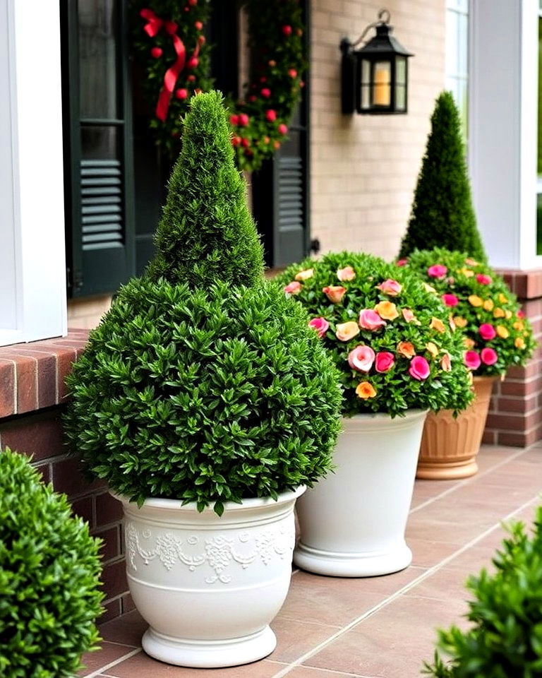 create seasonal displays with potted boxwoods - 25 Boxwood Landscaping Ideas