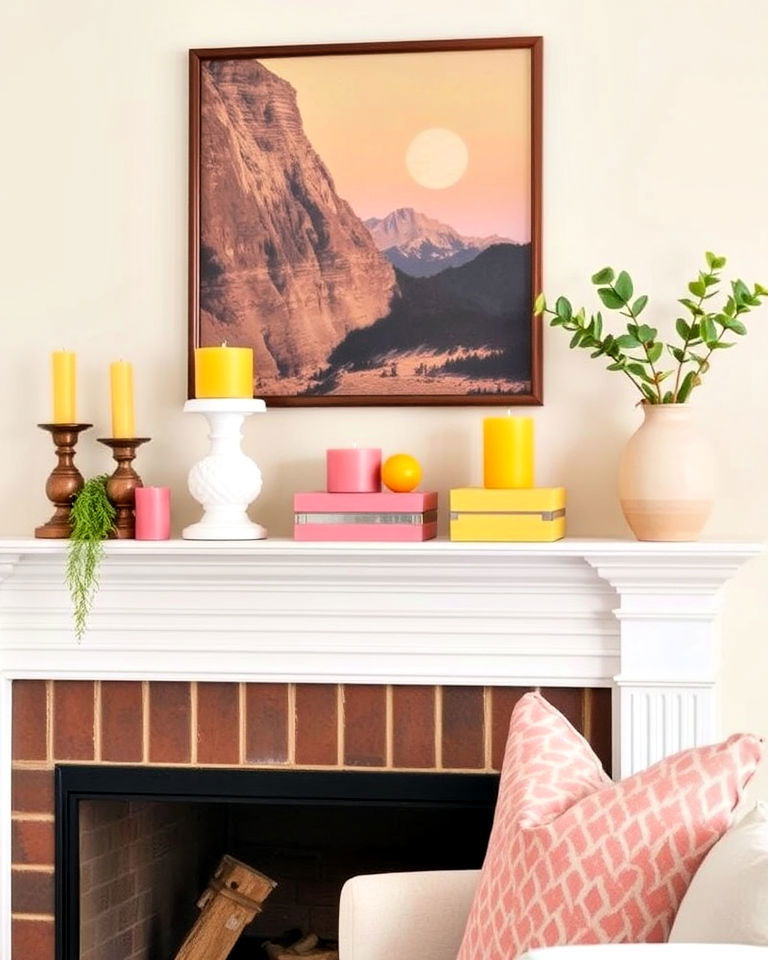 create small decorative vignettes - 25 How to Decorate With Yellow and Pink-captions
