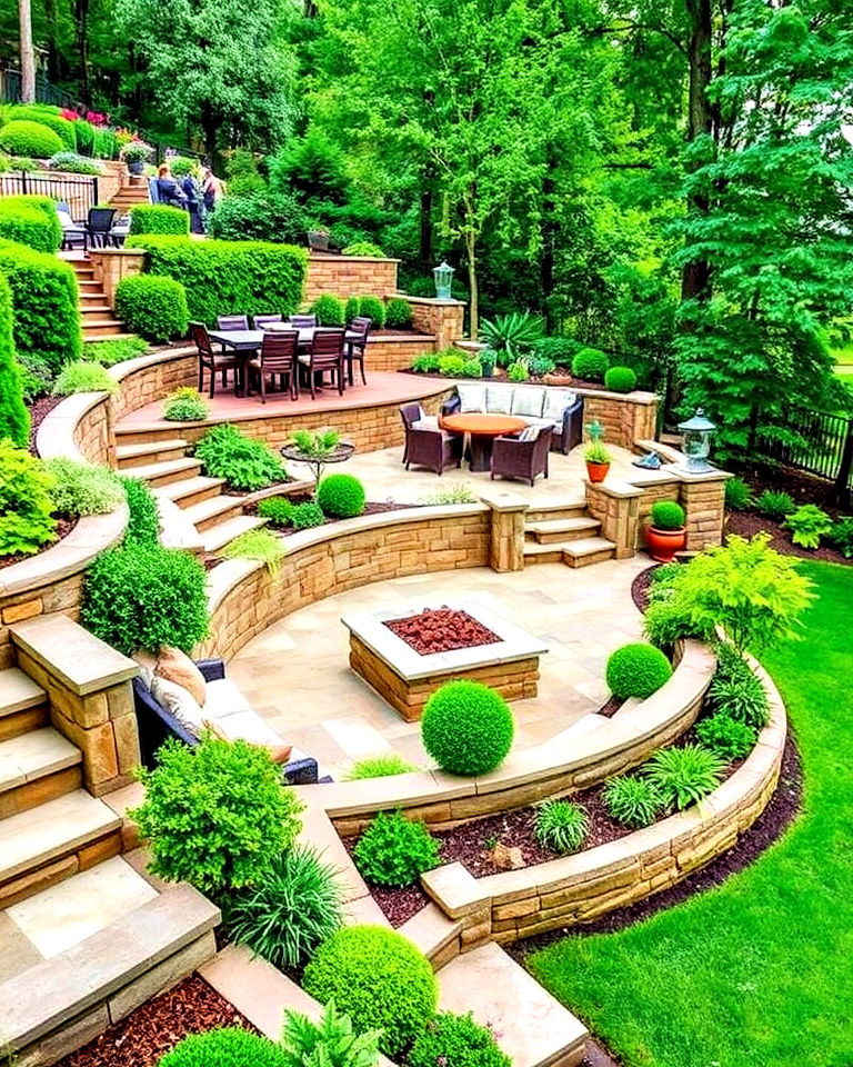 create tiered seating areas for sloping garden - 15 Sloping Garden Design Ideas