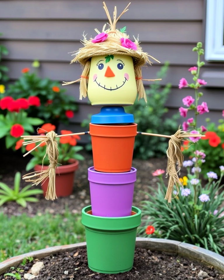 creative flower pot scarecrow - 15 Garden Scarecrow Ideas