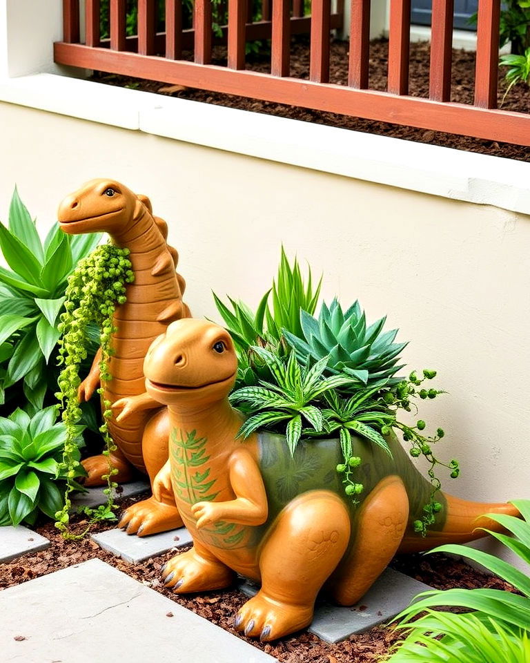 creative jurassic themed planters - 15 Dinosaur Garden Ideas