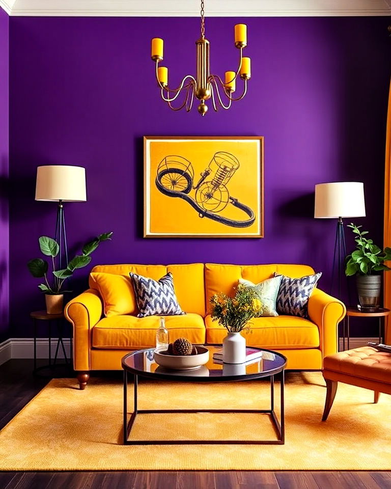 creative yellow and purple living room - 15 Combination Colors That Go With Yellow at Home