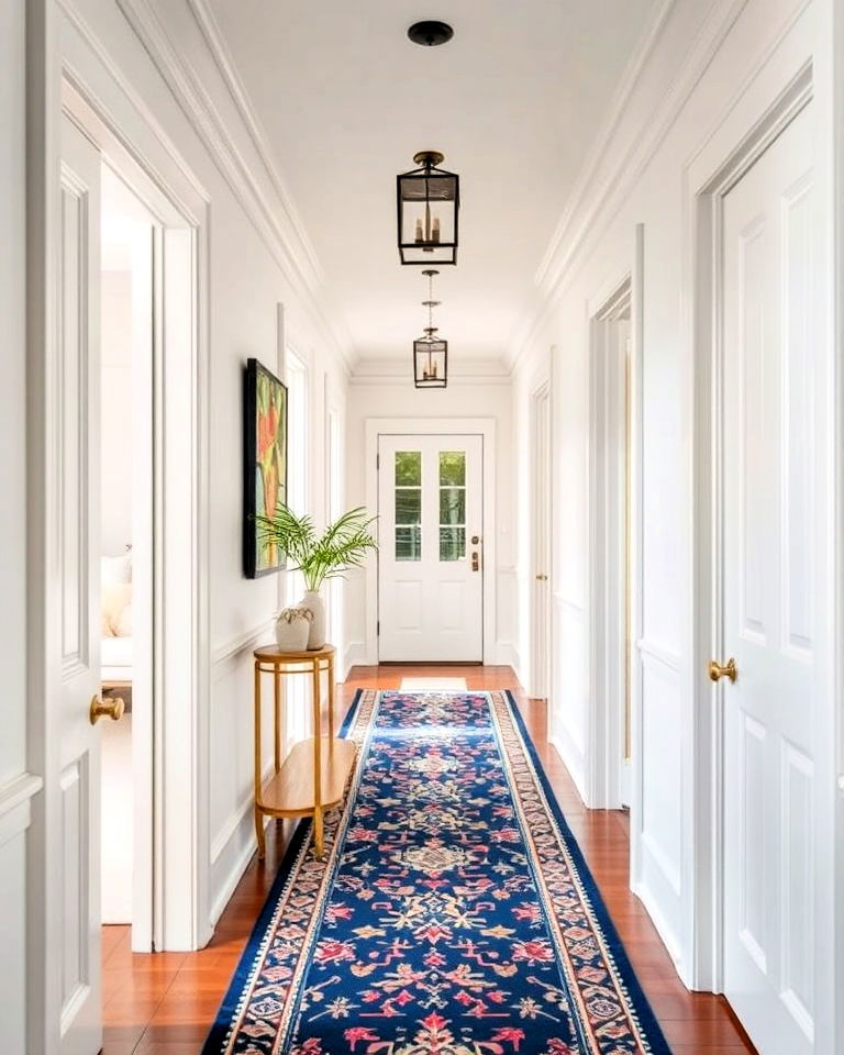 crisp white hallway for timeless elegance - 25 Hallway Paint Colors