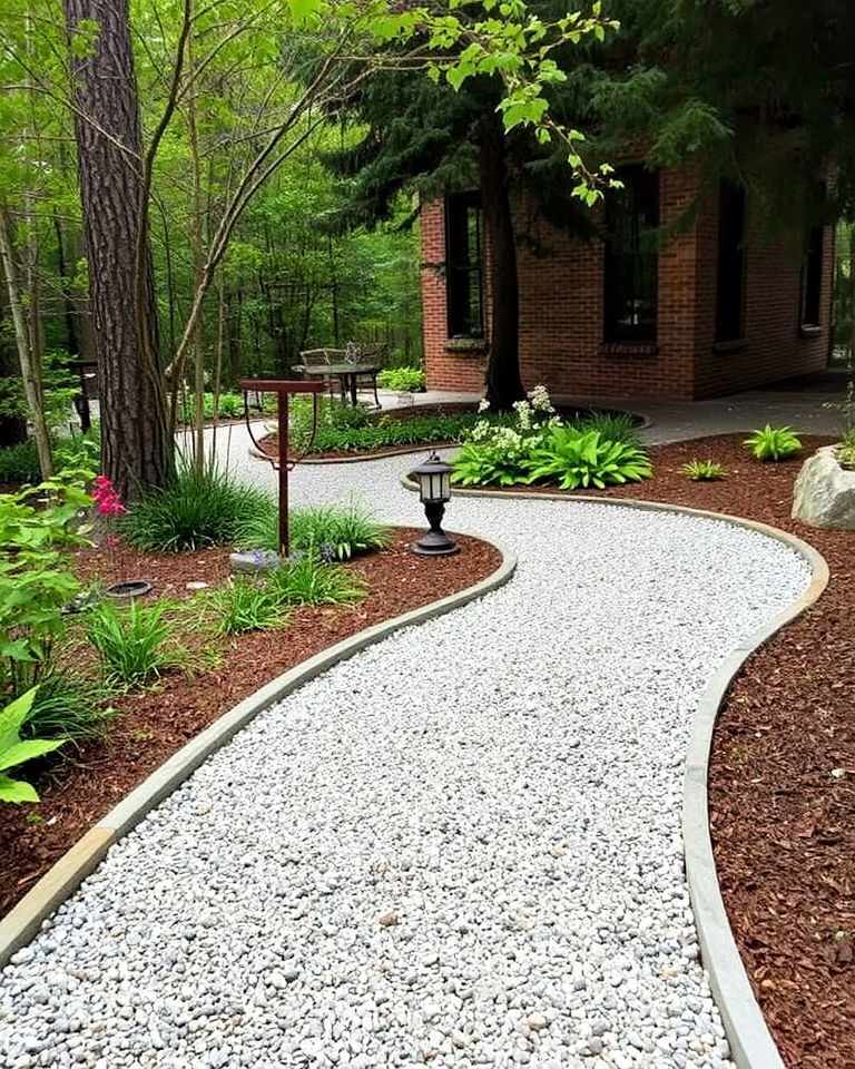 crushed gravel path with edged borders - 15 Woodland Garden Path Ideas