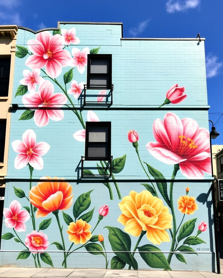 cultural floral motifs mural - 15 Flower Murals on Buildings