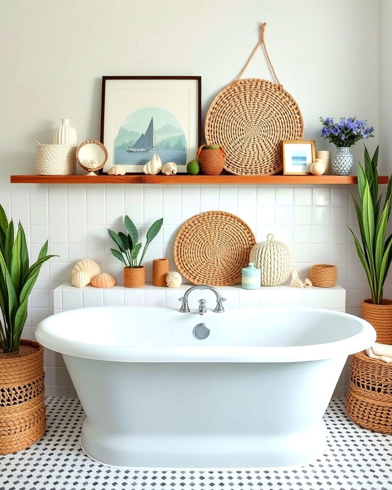 curated display centered bathtub area - 25 Bathtub Decor Ideas