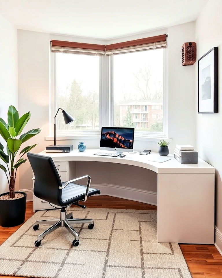 curved desk contemporary home office - 25 Contemporary Home Office Ideas