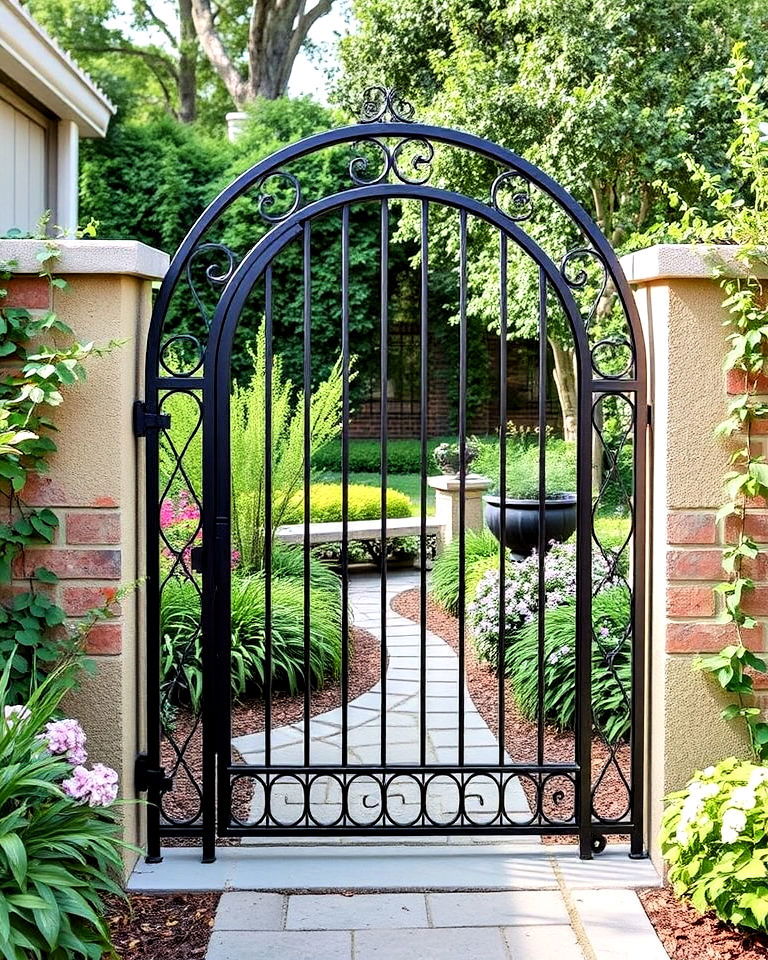 curved frame metal gate for garden - 20 Metal Garden Gate Ideas