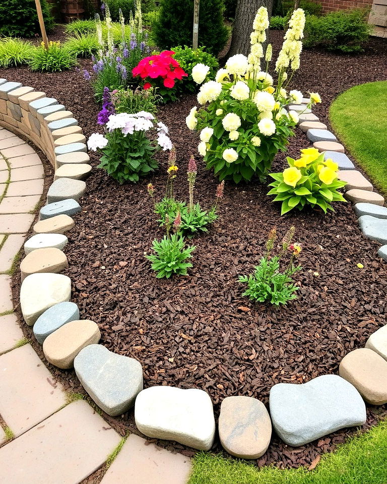 curved stone edging into garden - 25 Stone Garden Edging Ideas
