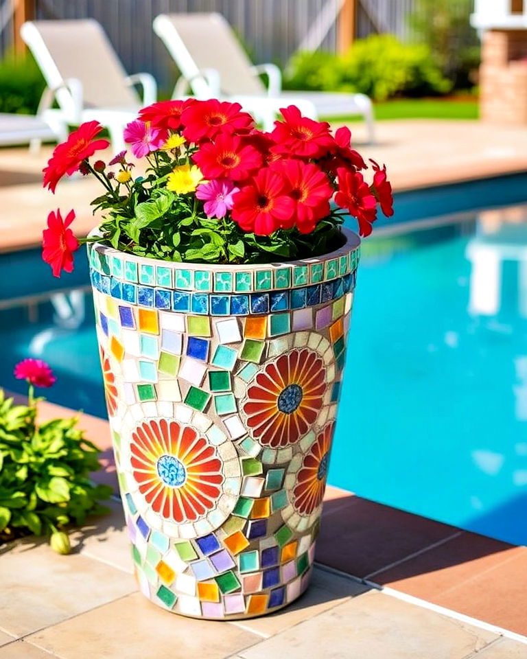 custom mosaic pool planter - 25 Pool Planter Ideas