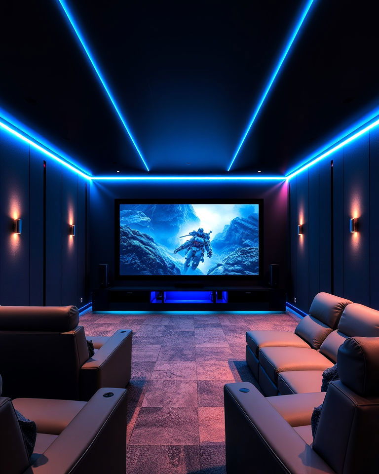 customizable led ambient lighting - 25 Modern Home Theater Ideas
