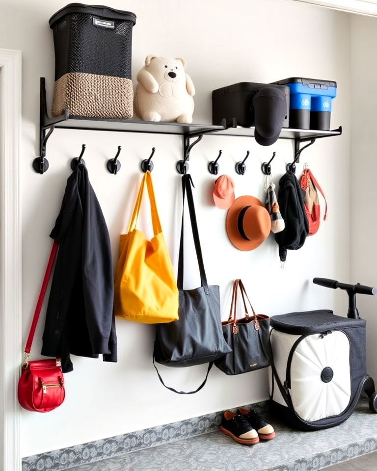 customizable wall hooks and rack garage mudroom - 20 Garage Mudroom Ideas