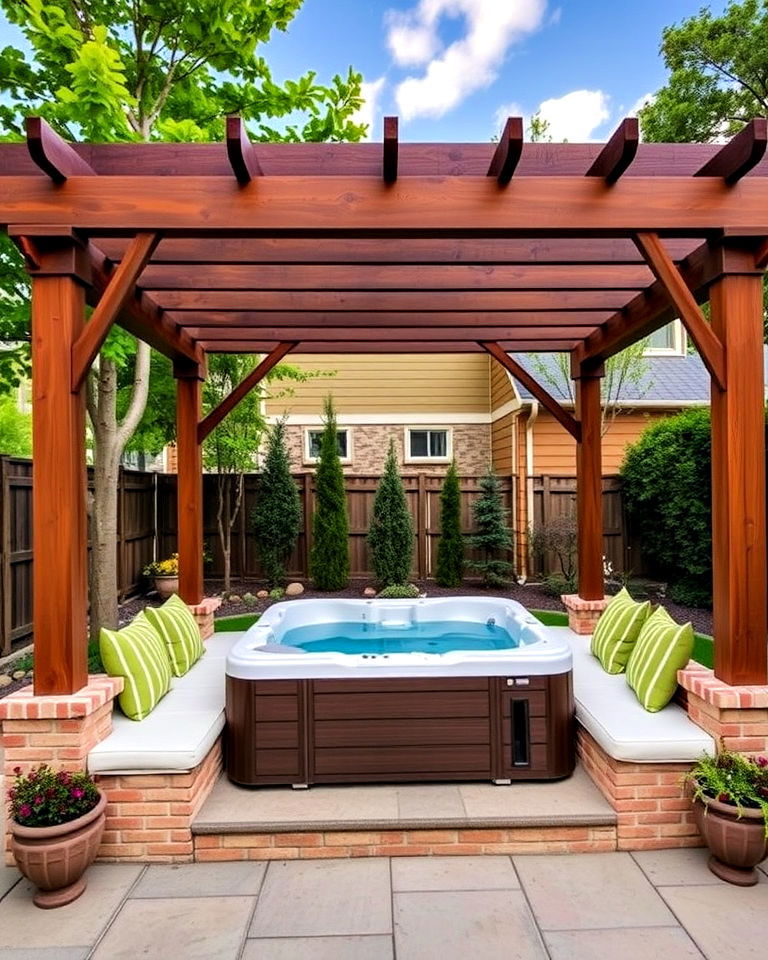 customize built in seating pergola - 15 Hot Tub Pergola Ideas