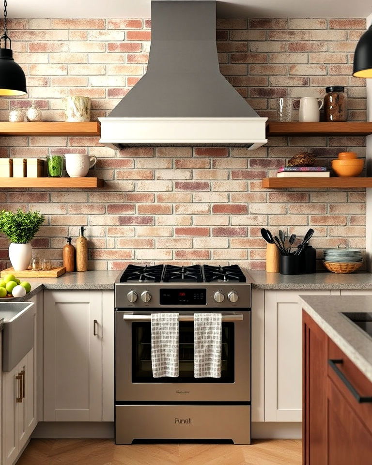 customized mixing brick backsplash with tile - 25 Kitchen With Brick Backsplash Ideas