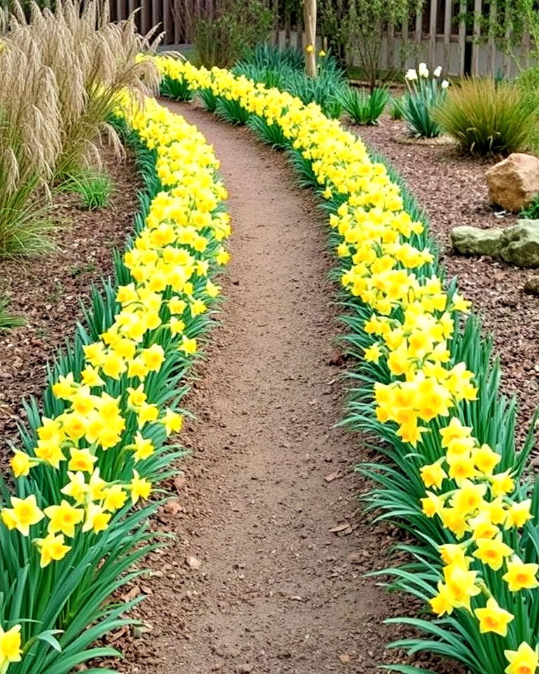 cute daffodil pathway edging - 15 Daffodil Garden Ideas