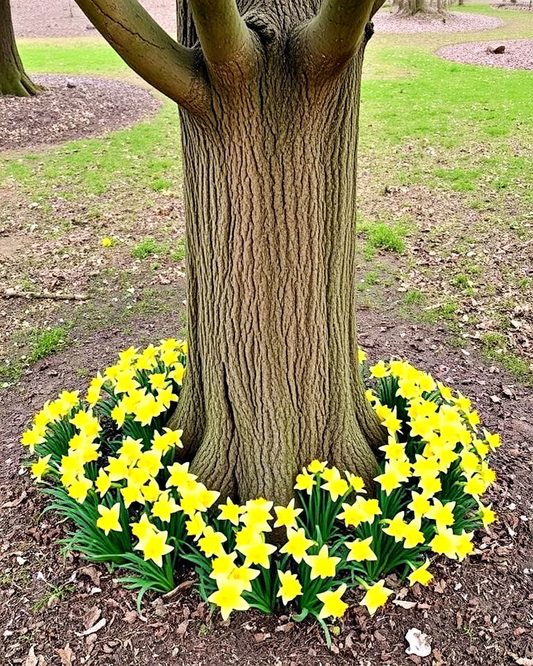 daffodil accent around trees - 15 Daffodil Garden Ideas
