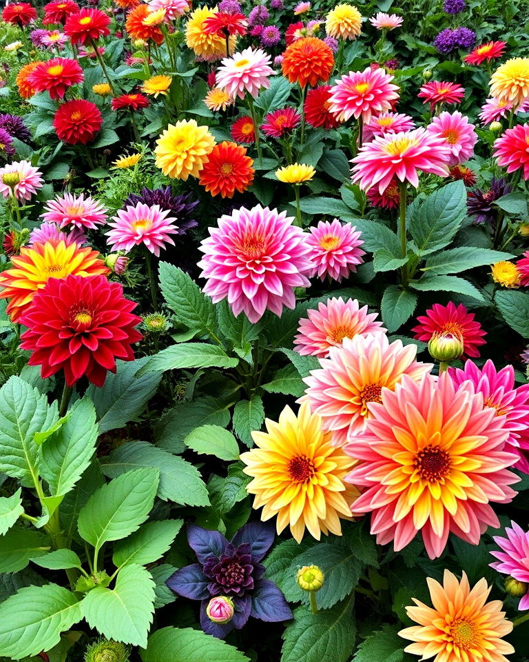 dahlias with ornamental vegetables - 15 Dahlia Garden Ideas