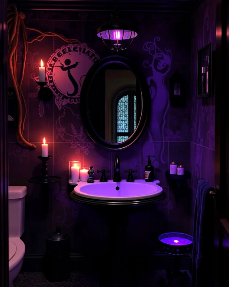 dark arts inspired lighting for bathroom - 25 Harry Potter Bathroom Ideas