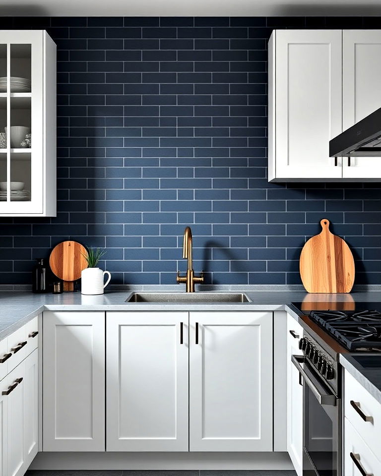 dark blue matte tiles for kitchen backsplash - 25 Kitchen With Blue Backsplash Ideas