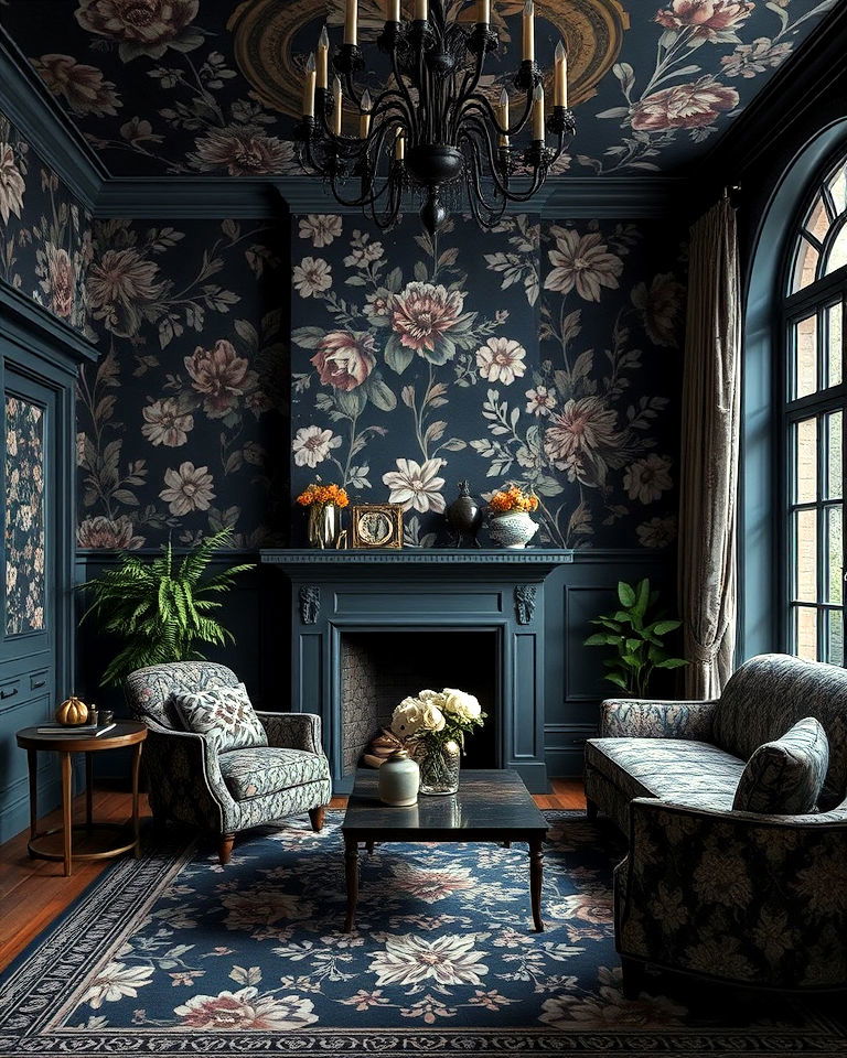 dark floral patterns for academia house - 25 Dark Academia House Ideas