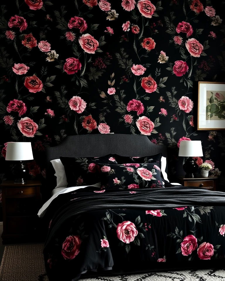 dark floral patterns moody bedroom for romantic touch - 25 Moody Interior Design Ideas