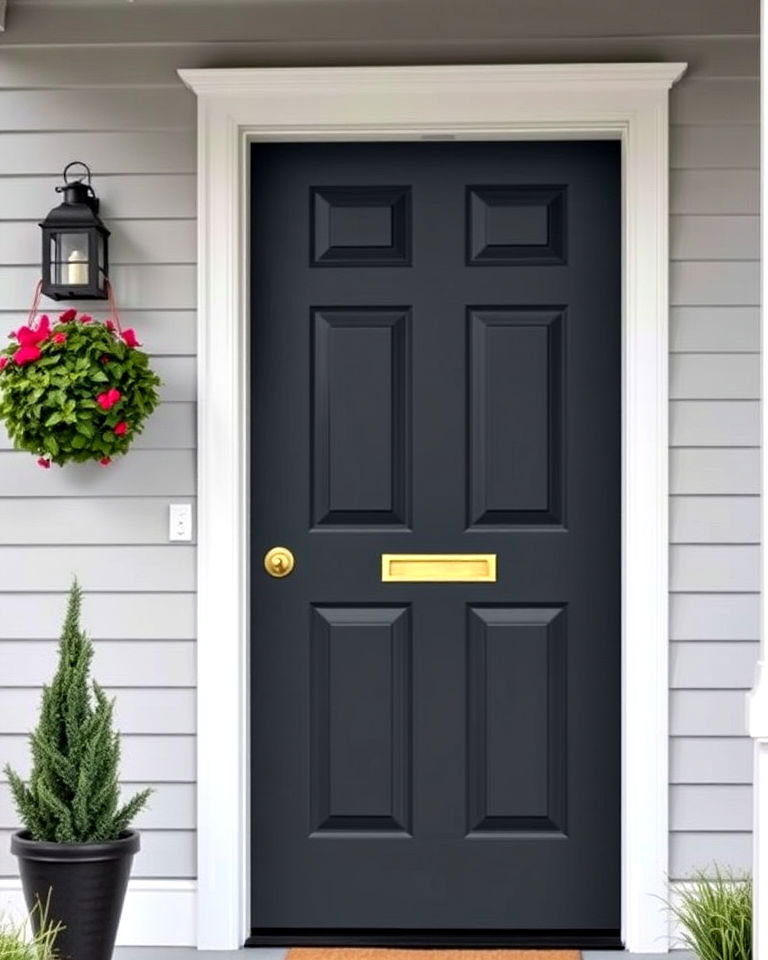 dark gray front door with classic panel - 15 Dark Gray Front Door Ideas