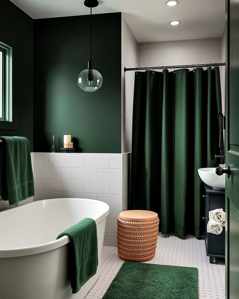 dark green accents in a neutral bathroom - 25 Dark Green Bathroom Ideas