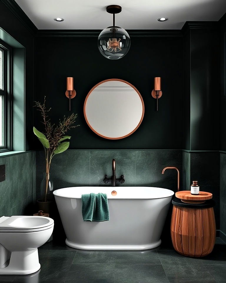 dark green and blue for a tranquil oasis - 25 Dark Green Bathroom Ideas