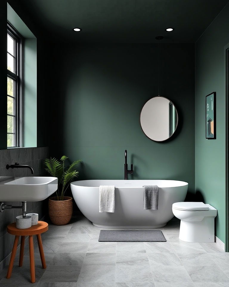 dark green and gray for a balanced look - 25 Dark Green Bathroom Ideas