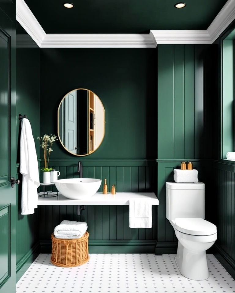 dark green and white for clean contrast - 25 Dark Green Bathroom Ideas