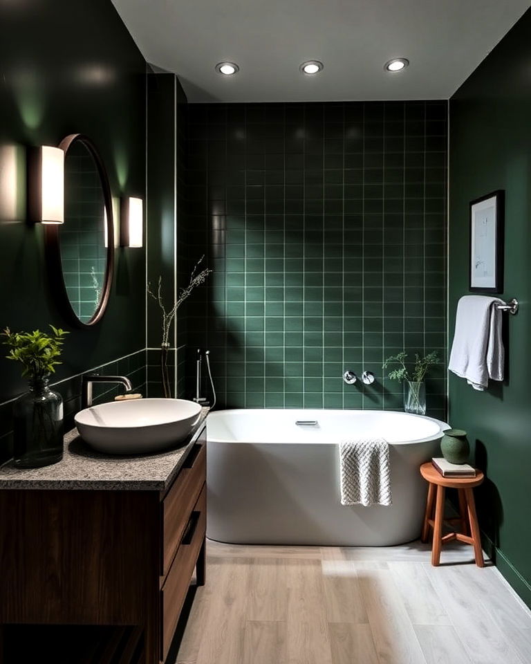 dark green as an accent wall for bathroom - 25 Dark Green Bathroom Ideas