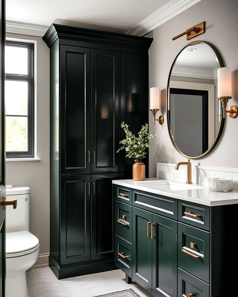 dark green bathroom cabinets for subtle sophistication - 25 Dark Green Bathroom Ideas