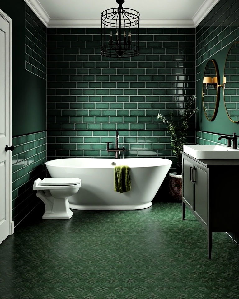 dark green bathroom floor tiles for rich texture - 25 Dark Green Bathroom Ideas