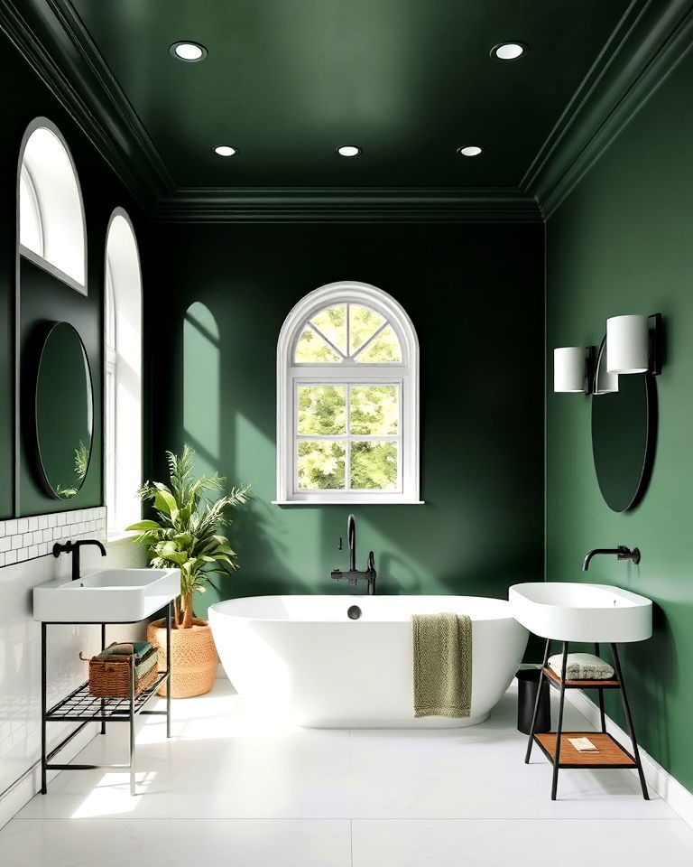 dark green ceilings for a dramatic effect - 25 Dark Green Bathroom Ideas