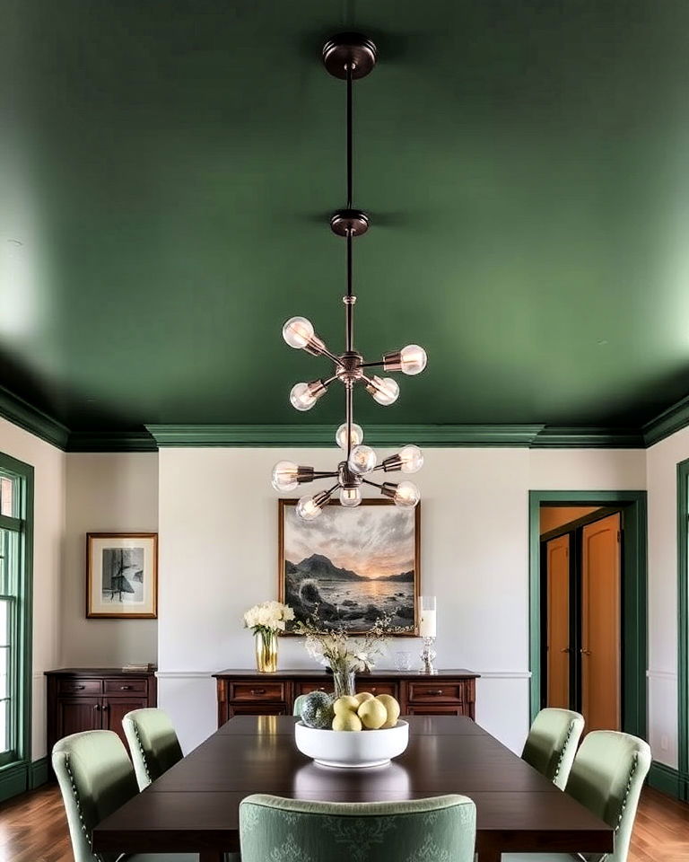 dark green dining room ceiling - 20 Dark Green Dining Room Ideas