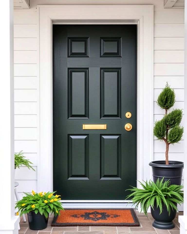 dark green matte finish front door - 15 Dark Green Front Door Ideas