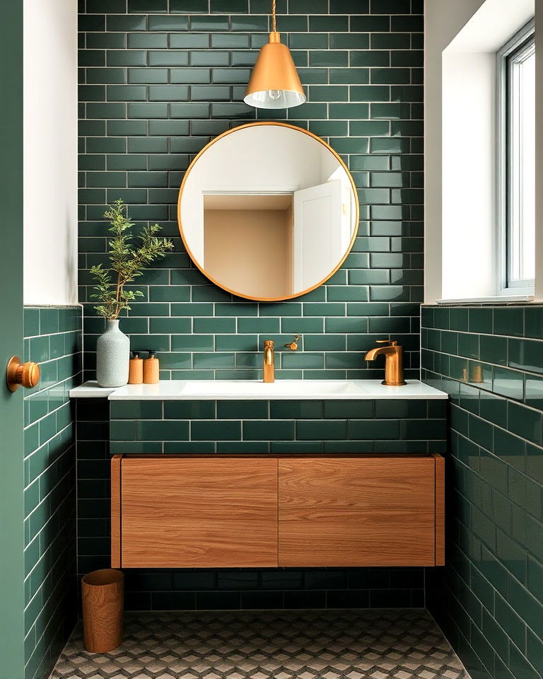 dark green tiles for a bold statement - 25 Dark Green Bathroom Ideas
