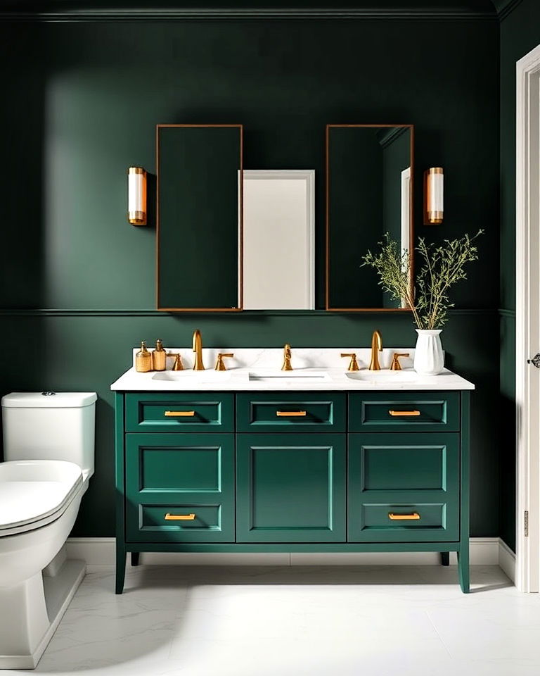 dark green vanities for a modern edge - 25 Dark Green Bathroom Ideas