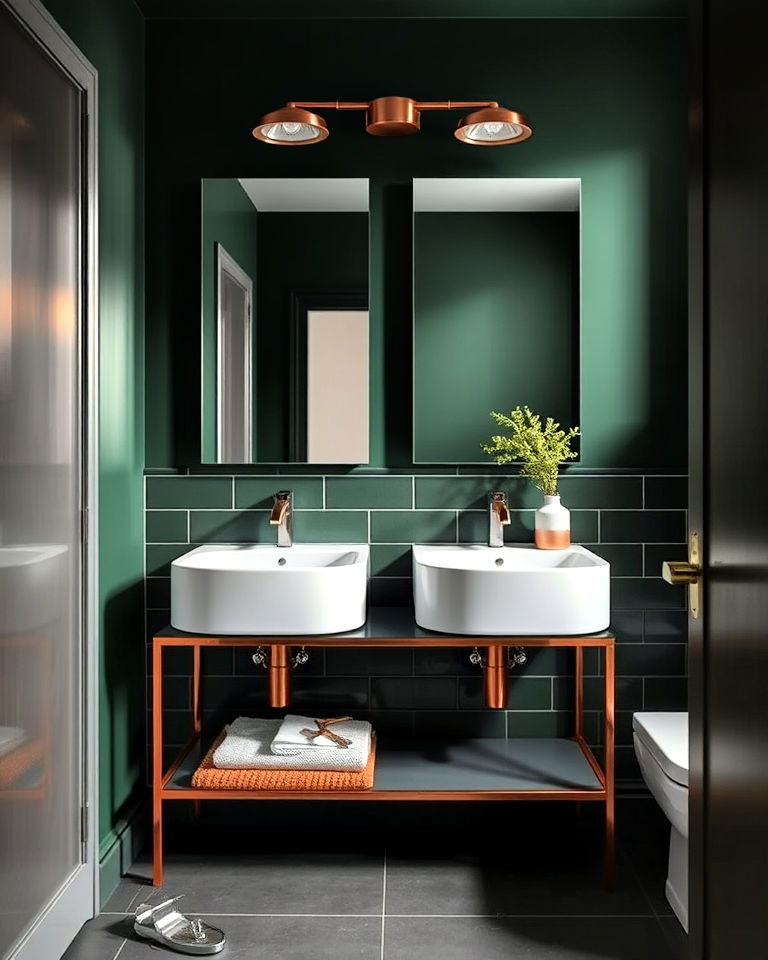 dark green with metallics for a modern twist - 25 Dark Green Bathroom Ideas