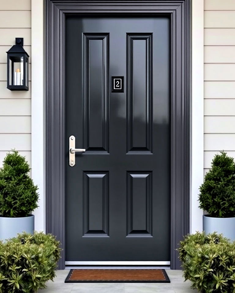 dark grey door with high gloss finish - 20 Grey Front Door Ideas