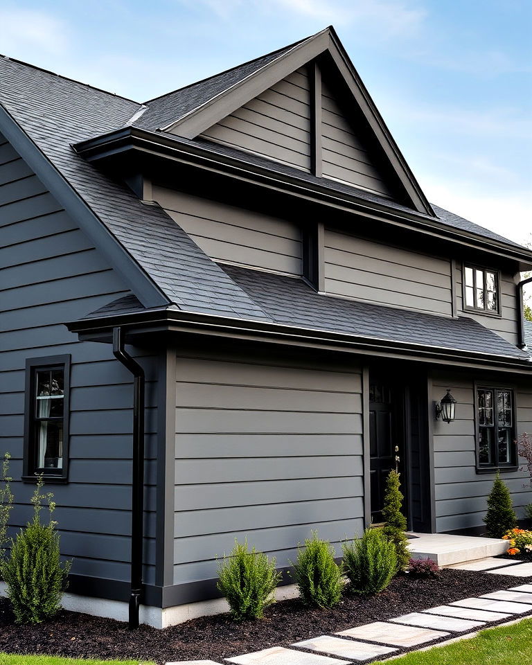 dark grey house with black roof and trim - 25 Grey House With Black Trim