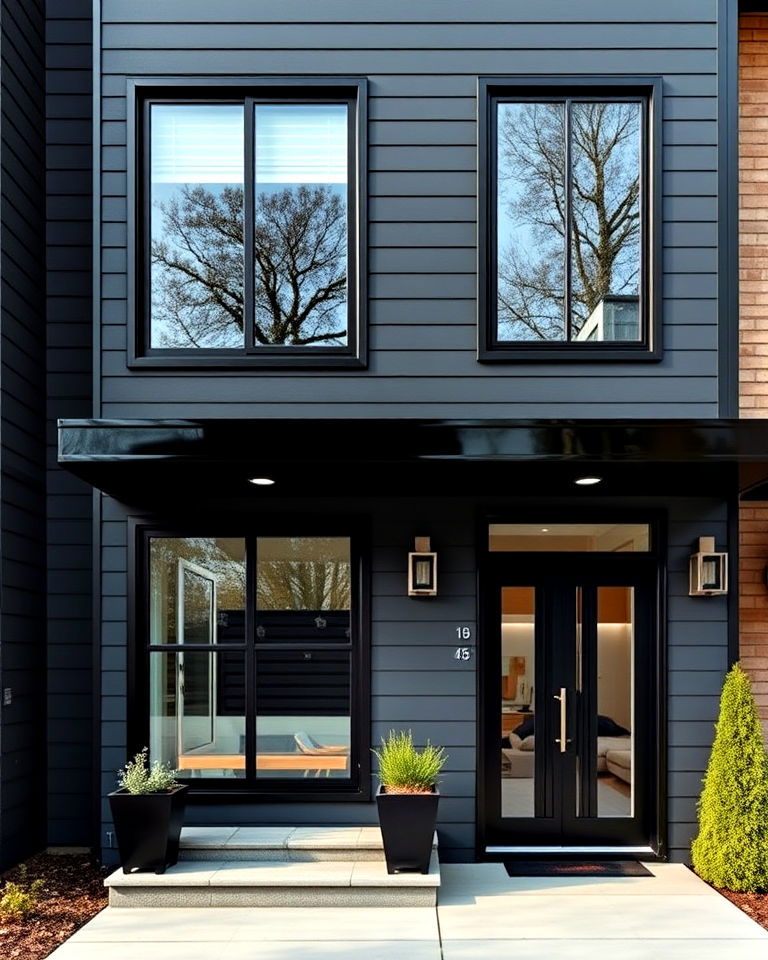 dark grey house with glossy black accents - 25 Grey House With Black Trim