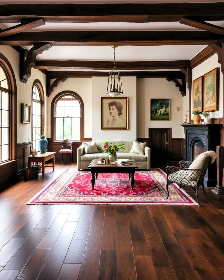 dark hardwood floors for tudor house interiors - 25 Tudor Style House Interior Ideas