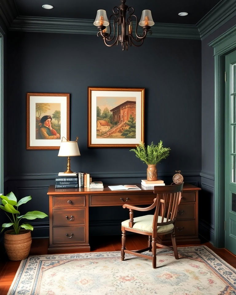 dark paint tones traditional home office - 25 Traditional Home Office Ideas