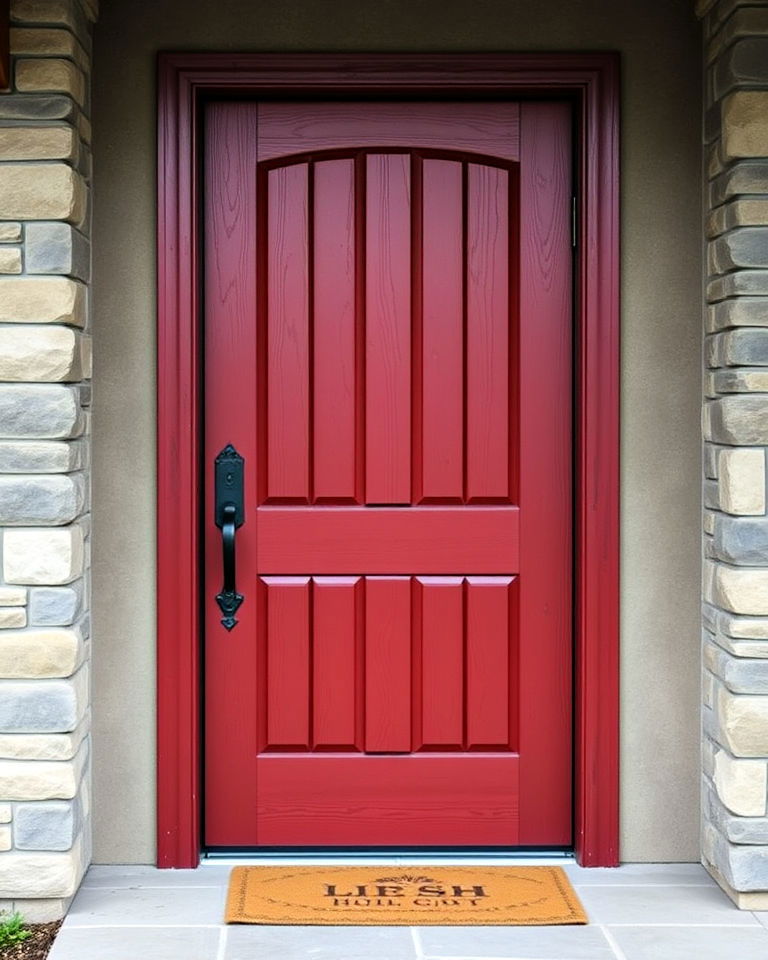 dark red door with visible woodgrain texture - 20 Dark Red Front Door Ideas