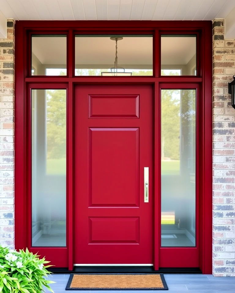 dark red front door with large glass panels - 20 Dark Red Front Door Ideas